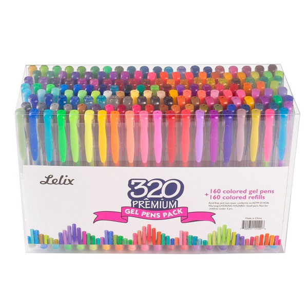 Lelix 320 Colors Gel Pens Set 160 Unique Gel Pen Plus 160 Refills for Adult Coloring Books Drawing Writing
