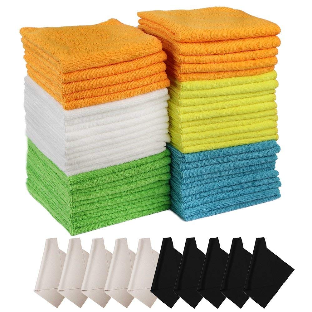 Lelix Microfiber Cleaning Cloth, Pack of 60(50+10), for Kitchen, House and Car, High Absorbent, Lint-free, Streak-free