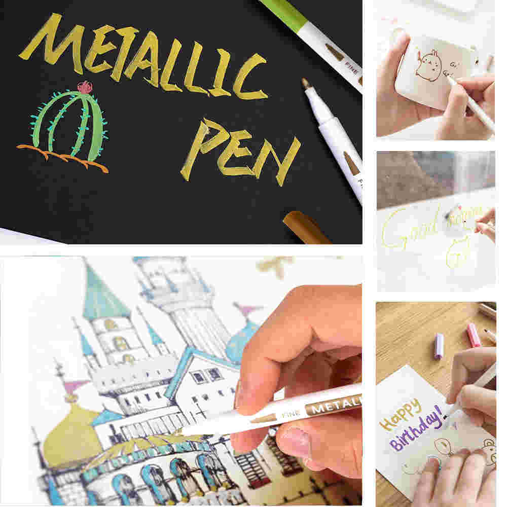 Metallic Markers, Lelix 15 Colors Fine Tip Paint Marker Pens for