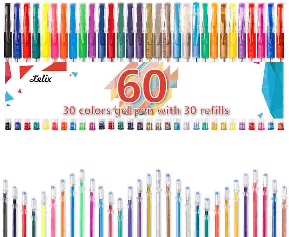  Gel Pens, Lelix 60 Pack Gel Pen Set, 30 Colors Gel Pen with 30 Refills for Kids Adult Coloring Books, Drawing, Doodling, Crafting, Journaling, Scrapbooking 